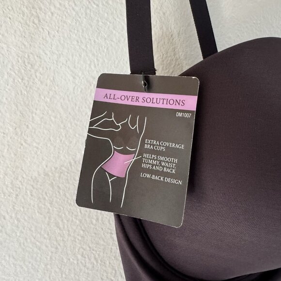 NWT Maidenform 36D Full Slip Bra Shapewear Slimming Black Satin Adjustable - Picture 5 of 10